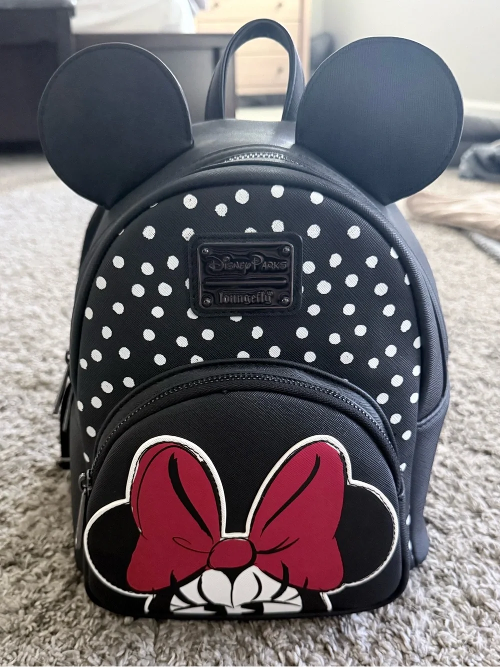 NWOT Disney Parks Loungefly Kids Black Backpack with Red Minnie Bow - Picture 4 of 7